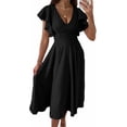 thumbnail image 1 of Women’s Summer Elegant V Neck Ruffle Sleeve Midi Dress, Classy Fit and Flared Cocktail Wedding Guest Dress, 1 of 8