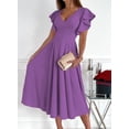 thumbnail image 1 of Women’s Summer Elegant V Neck Ruffle Sleeve Midi Dress, Classy Fit and Flared Cocktail Wedding Guest Dress, 1 of 8