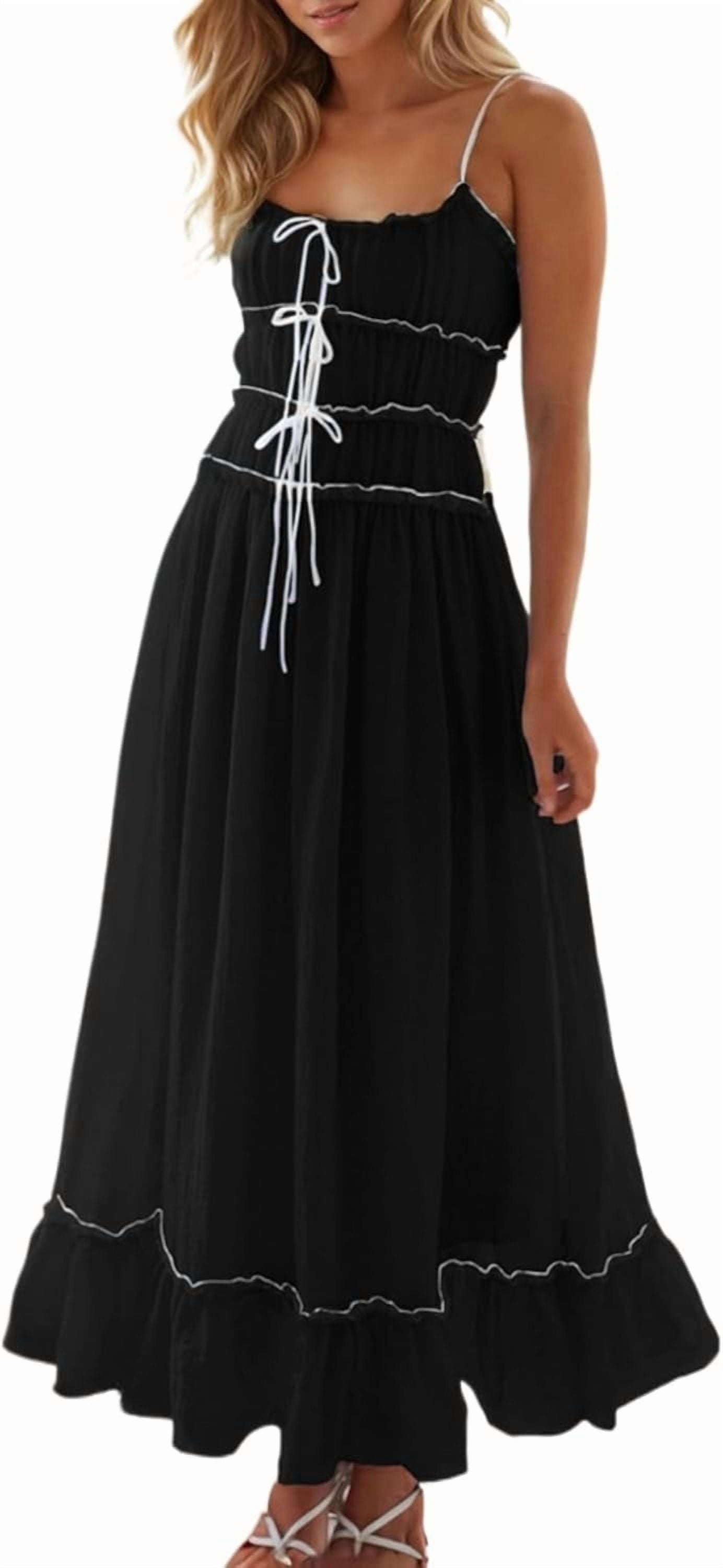 Gioobbt Women's Summer Extra Long Dresses Spaghetti Straps Y2k Cute Ruffles Tiered Wedding Dresses Holiday Cruise Resort Sets, Size: Medium, Blue