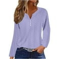 thumbnail image 1 of Women's Summer Eyelet Top Long Sleeve T-Shirts V Neck Tops Button Down Tee Dressy Casual Basic Tees Shirt Going Out Clothing Party Holiday Tunic Blouses, 1 of 4