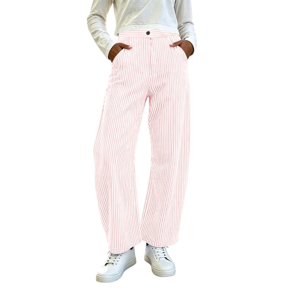 Women's Summer Fashion Casual Daily Button Zipper Elastic Waist Pants Curved Barrel Pants