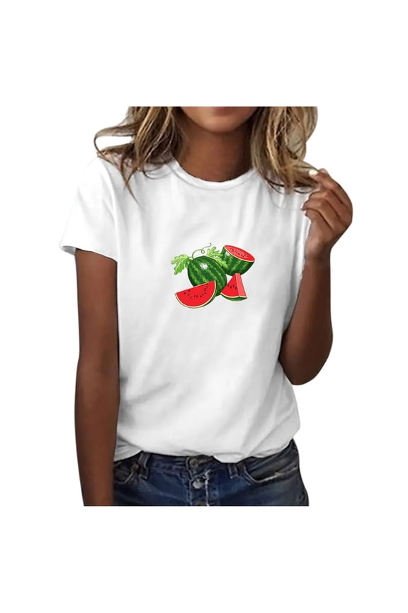 Women's Summer Fashion Casual Fruit Vegetable Printed Round Neck Short Sleeved Top T Shirt