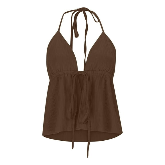 Women's Summer Fashion Casual Solid Color Lace Up Jacquard Drawstring Back Suspenders Top