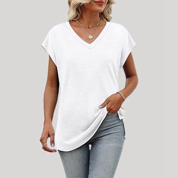 Women's Summer Fashion Casual V Neck Low Neckline Short Sleeved Solid Color Printed Loose T Shirt Top Women's Long Sleeve Tee Shirts Womens T Shirts Casual Tech T Shirt Juniors Graphic Tops Tops Loose