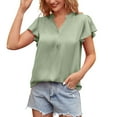 thumbnail image 1 of Women's Summer Fashion Chiffon Shirt V Neck Petals Short Sleeve Drawstring Casual Top Blouse Tunic Tee, 1 of 2