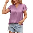 thumbnail image 1 of Women's Summer Fashion Chiffon Shirt V Neck Petals Short Sleeve Drawstring Casual Top Blouse Tunic Tee, 1 of 2
