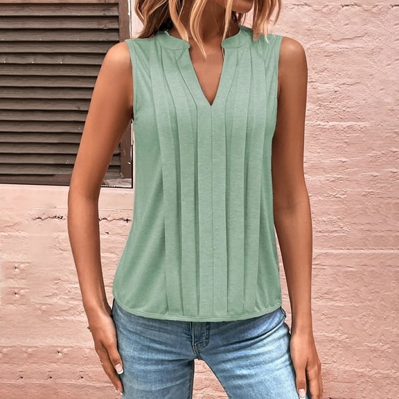 Women's Summer Fashion and Comfort Elegant Pleated V Neck Vest Top Fashion Womens Top Business Casual Shirts Women Lacy Top Women Sleep Shorts Women All The Things Leotard Women Top A Little
