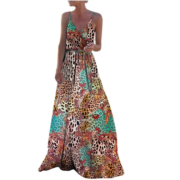 Women's Summer Fashion Graphic V Neck Sleeveless Casual Belt Swing Slip Dress Fall Boho Hawaiian Sundresses Sexy Wedding Guest Birthday Party Tshirt Dress Beach Prom Formal Sun Dresses Winter Gifts
