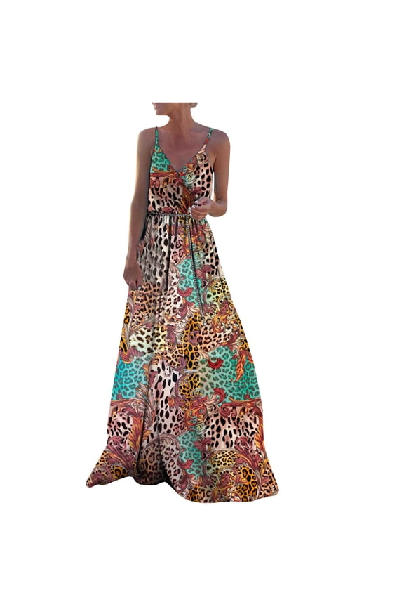 Women's Summer Fashion Graphic V Neck Sleeveless Casual Belt Swing Slip Dress Fall Boho Hawaiian Sundresses Sexy Wedding Guest Birthday Party Tshirt Dress Beach Prom Formal Sun Dresses Winter Gifts