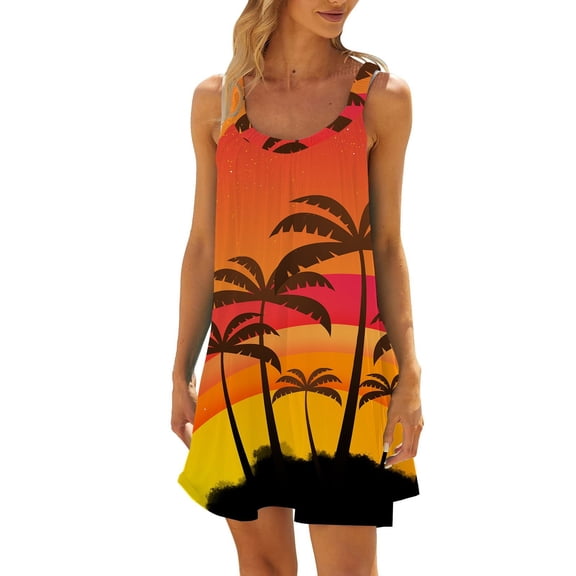 Women's Summer Fashion Printed Pleated Dress Sleeveless Shoulder Strap Beach Resort Leisure Casual Flowy Comfortable Stylish Womens Casual Trendy Midi Dresses