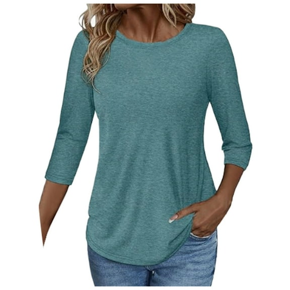 Women's Summer Fashion Round Neck T-Shirt Comfortable Casual Fit Quarter Sleeve Top Soft Breathable Lightweight Tee