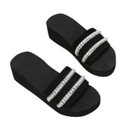 Women's Summer Fashion Sandals Pearls Rhinestones Open Toe Slides Sandals Yoga Mat Comfort Platform Slippers Shoes