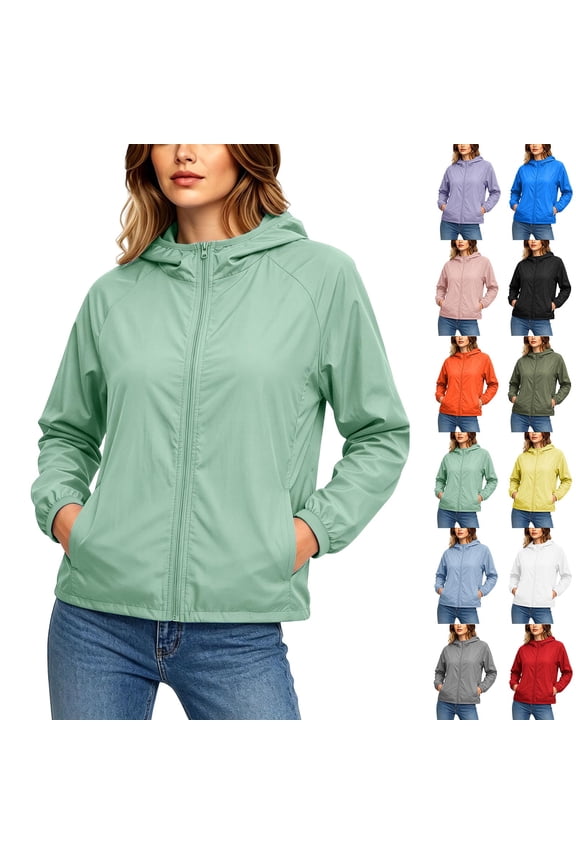 Women's Summer Fashion Solid Color Zipper Sunscreen Jacket