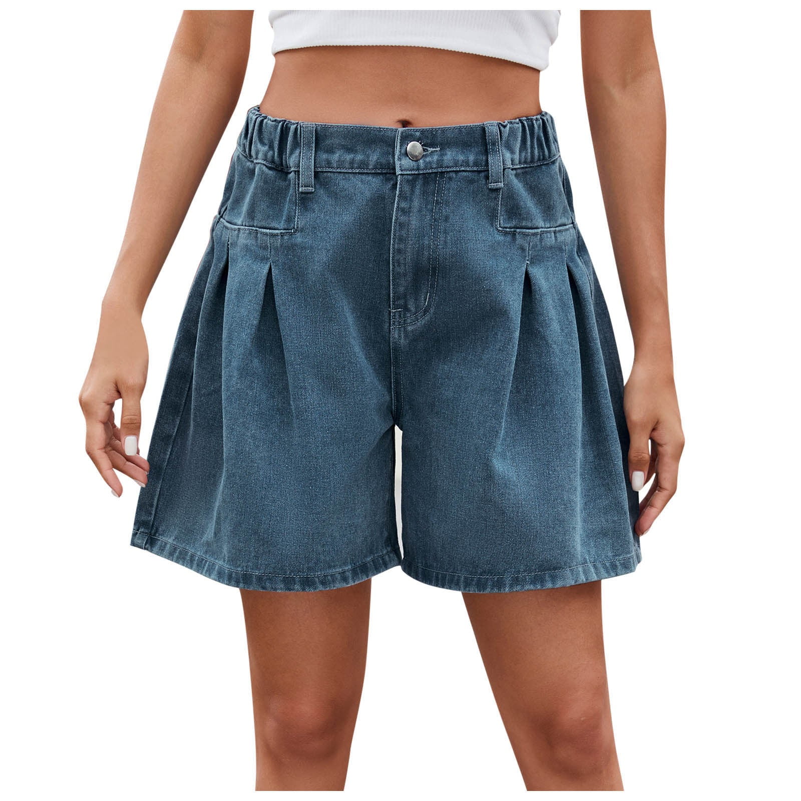 Women s Summer Fashion Wash Elastic Waisted Loose Denim Shorts Three Quarter Pants Walmart