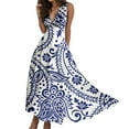 thumbnail image 1 of Women's Summer Fashionable And Sexy Vintage Print V Neck Waistband Sleeveless Beach Vacation Casual Dress, 1 of 2