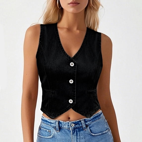 Women's Summer Fitted Washable Denim Vest Oversize Denim Jacket Lined Denim Jacket Women plus Size Denim Jacket Distressed Denim Jacket for Women Jean Jacket for Girls Dark Denim Jean Jacket Big Girls