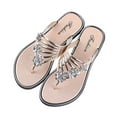 thumbnail image 1 of Women's Summer Flat Flip Flops Lightweight Casual Flat Sandals Women's Shiny Rhinestone Floral Flip Flops Gold Sandals Women, 1 of 4