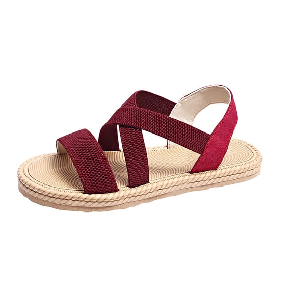 Women's Summer Flat Sandals Open Toe Slingback Comfortable Slip-On Sandals Non Slip Elastic Ankle Strap Walking Sandals Outdoor Sport Walking Casual Sandals