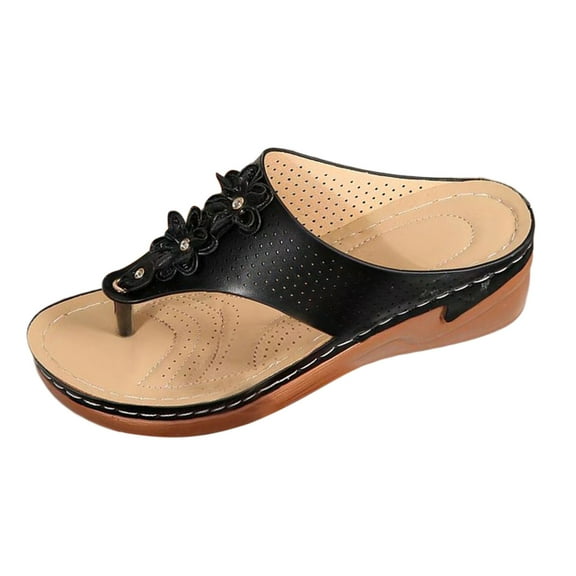 Fukaraa Women's Platform Wedge Flip Flops Peach Rhinestone Sandals Summer Beach Party Shoes Lightweight