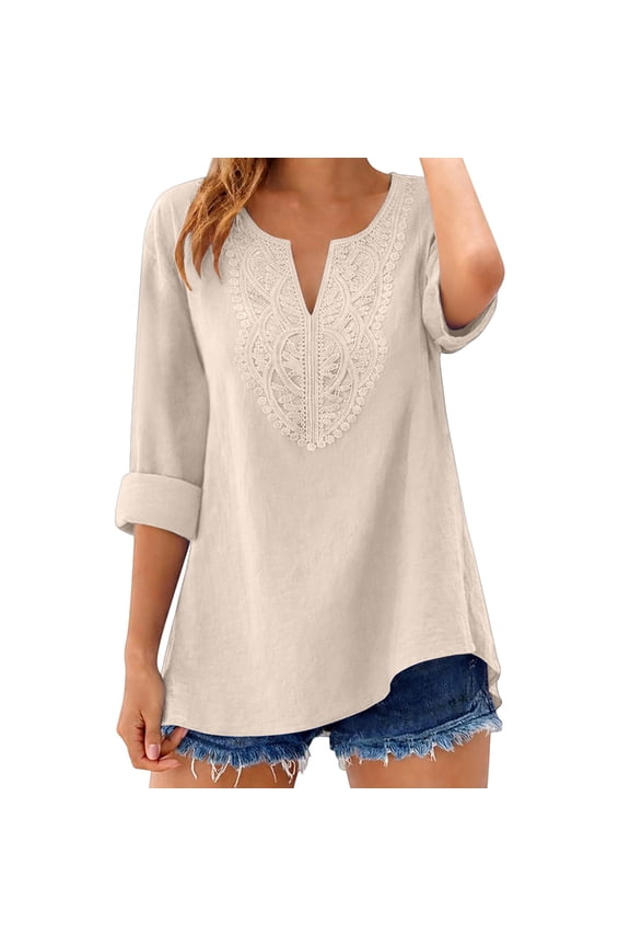 Women's Summer Flora Embroidered Tops Retro Embroidered 3/4 Sleeve Boho Tops Summer Tshirts Loose Tunics Top Mexican Shirts Soft Floral Top 3/4 Length Sleeve Womens Tops 3/4 Length Sleeve Shirts