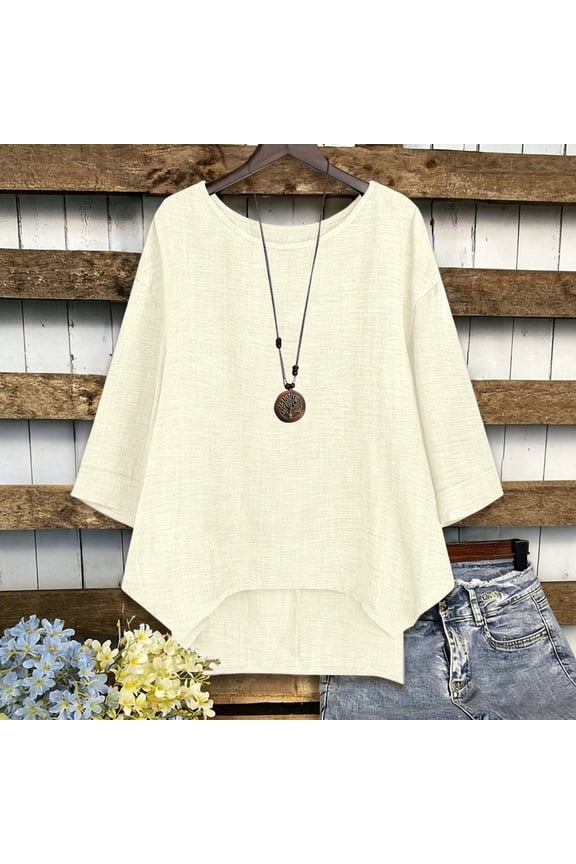 Women's Summer Flora Embroidered Tops Solid Color Pullover Shirts Peasant Tops Elbow Sleeve Soft Floral Top Boho Shirts Summer Spring Blouses Loose Tunics Top Bohemian Tops 3/4 Length Sleeve Shirts L