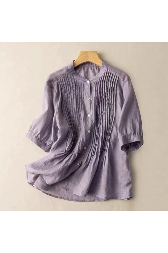 Women's Summer Flora Embroidered Tops Summer Spring Cotton Linen Tops Summer Tops for Women Elbow Sleeve Vacation Beach Solid Blouses Bohemian Tops Boho Shirts 3/4 Length Sleeve Womens Tops 2XL