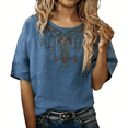 thumbnail image 1 of Women's Summer Flora Embroidered Tops Summer Tops for Women Fashion Clothes Relaxed Fit Basic Tee Loose Tunics Top Lightweight Pullover Shirt Beach Travel Vacation Mexican Shirts Summer Tshirts, 1 of 2