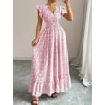 thumbnail image 1 of Women's Summer Floral Long Dress with Ruffled V-Neck and Short Sleeves, Large Hem Dress, 1 of 9