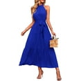 thumbnail image 1 of Women's Summer Floral Maxi Sun Dress Sleeveless Halter Neck Flowy Ruffle Hem Long Boho Dresses with Belt, 1 of 9