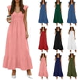 thumbnail image 1 of Women's Summer Floral One Shoulder Maxi Dress Knot Ruffle Boho Beach Vacation Wedding Guest Long Sun Dresses Pink M, 1 of 6