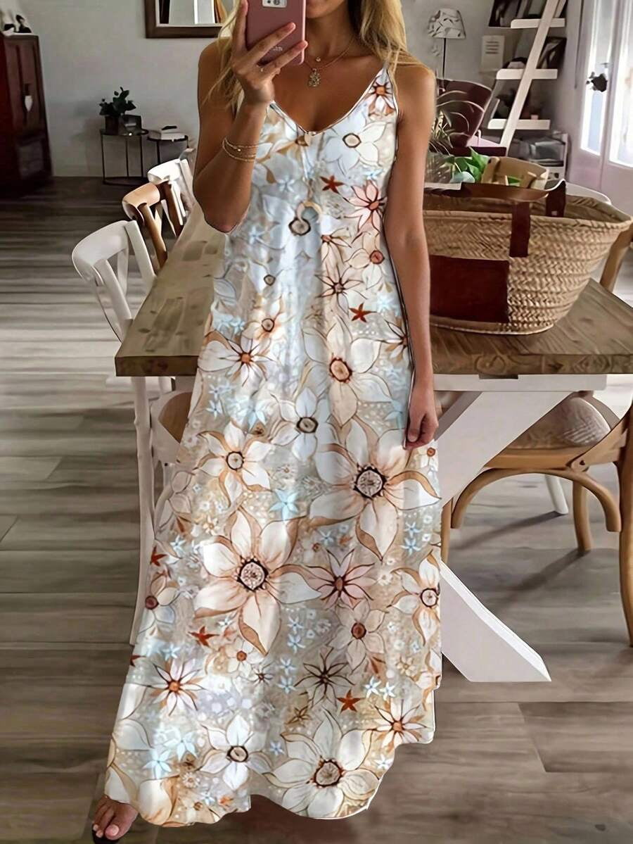 floral spaghetti neck maxi dress Vintage Floral Square Neck Spaghetti Strap Tiered Maxi Dress