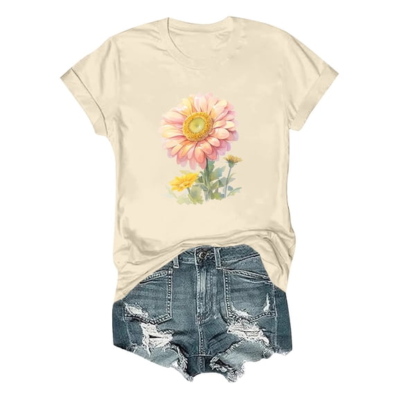 Women's Summer Floral Print T Shirt Comfortable Fashion Short Sleeve Top Casual Blouse Tee for Daily Wear