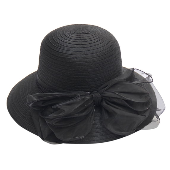 Women's Summer Floral Wide Brim Sun Hat, Elegant Church Derby Style Fascinator for Bridal Tea Parties, Outdoor Events, and Sun Protection, Perfect for Beach Vacations and Garden Weddings - Black