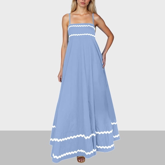 Women's Summer Flowy Maxi Dress Casual Sleeveless Spaghetti Strap Ruffle Beach Long Dresses Women's Summer Dresses Womens Dress Casual Fall Dresses for Women Flare Dress for Women Casual Dresses for