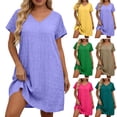 thumbnail image 1 of Women's Summer Flowy Maxi Dresses Fashion Plus Size Solid Short Sleeved V-Neck Dress Beach Vacation Outfits, 1 of 5
