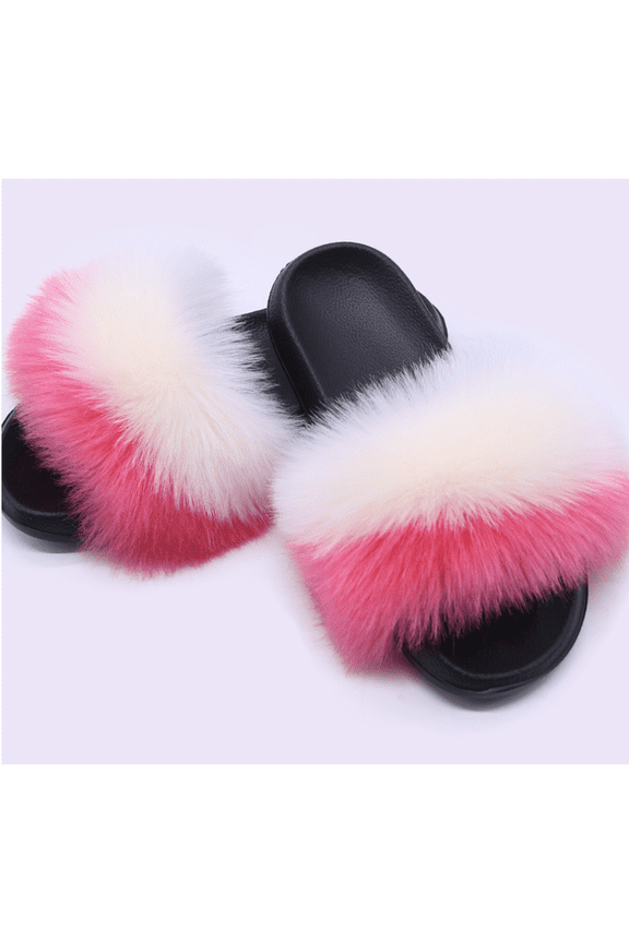 Women's Summer Fluffy Faux Fur Slides Slippers Non-slip Slip-on Sandals Luxurious Fashion Outdoor Shoes
