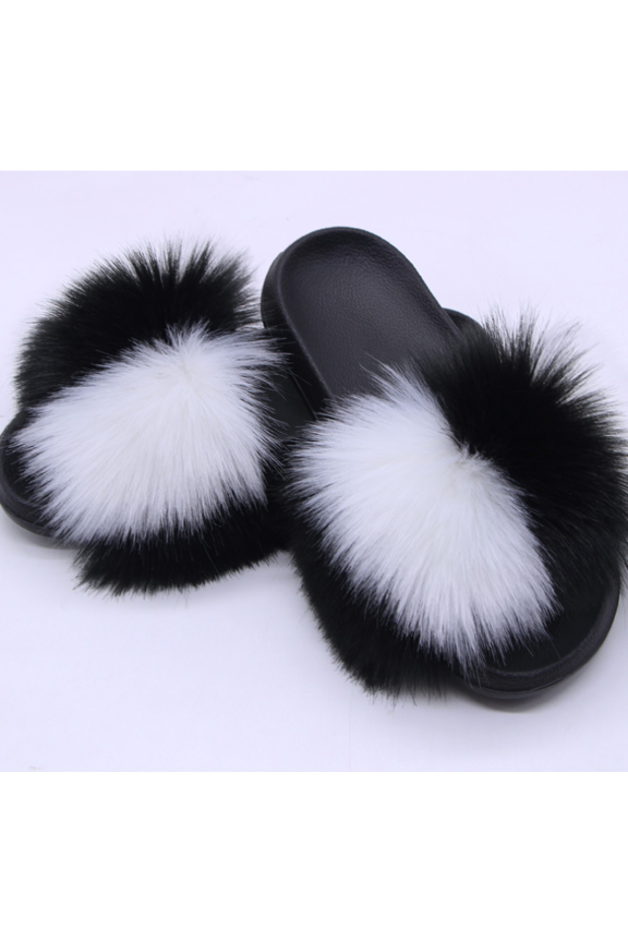 Women's Summer Fluffy Faux Fur Slides Slippers Non-slip Slip-on Sandals Luxurious Fashion Outdoor Shoes