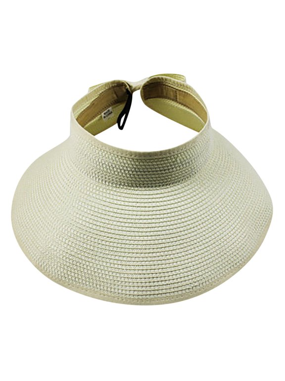 Women's Summer Foldable Straw Sun Visor with Cute Bow Tie Beach Casual Hat