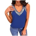 thumbnail image 1 of Women's Summer Glitter Tank Tops Sleeveless V-Neck Loose Tunic Tee Tops Casual Trendy T Shirts Blouses Clubwear, 1 of 7