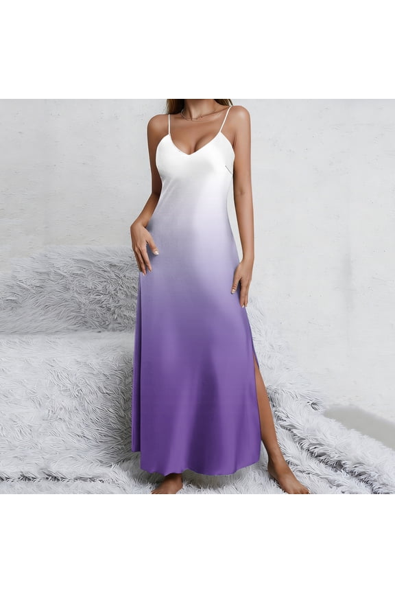 Women's Summer Gradient Long Dress Spaghetti Strap V Neck Sleeveless Backless High Split Hem Flowy Maxi Dress Breathable Beach Vacation Cruise Apparel