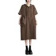 thumbnail image 1 of Women's Summer Half Sleeve Midi Length With Big Pocket Solid Color Dress With Hood GA2669 Coffee, 1 of 4