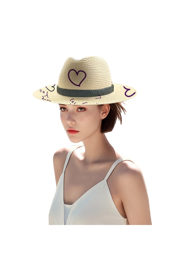 Women's Summer Handwoven Heart Pattern Straw Bucket Hat Foldable Portable Wide Brim UV Protection Breathable Lightweight Stylish Sun Hat Ideal For Beach Vacation Travel Outdoor Outings Red M