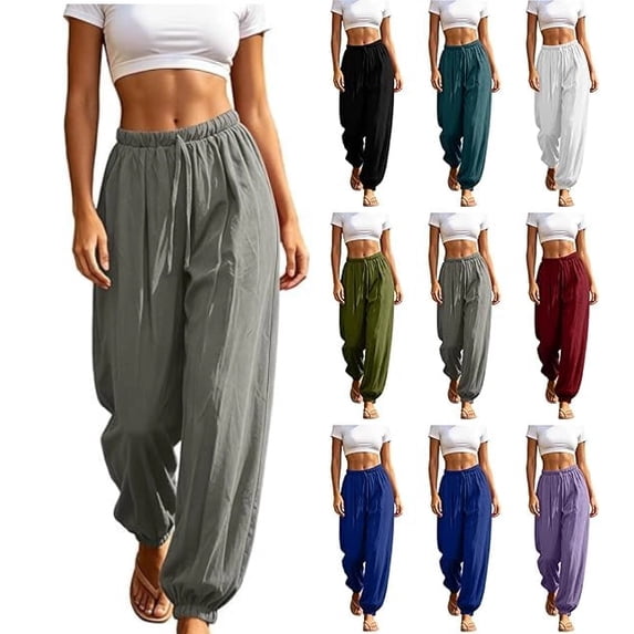 Women's Summer Harem Pants Casual Elastic Waist Flowy Loose Fit Yoga Pants Drawstring Lightweight Loungewear Jogger Pants Gray M