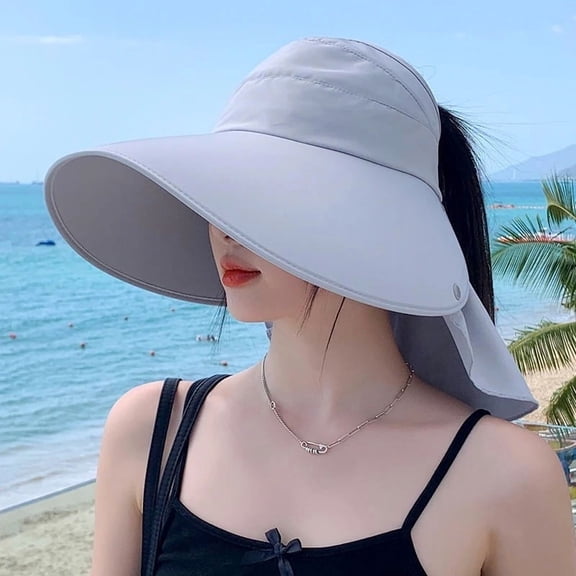 Women's Summer Hat for The Sun Wide Brim UV Neck Protection Solar Beach Bucket Hats Foldable Ponytail Travel Panama Caps Female