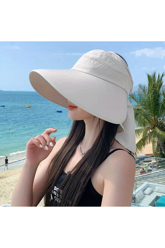 Women's Summer Hat for The Sun Wide Brim UV Neck Protection Solar Beach Bucket Hats Foldable Ponytail Travel Panama Caps Female