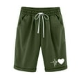 thumbnail image 1 of Women's Summer Heart Shape Printed Five Points Large Size Cotton Linen Pants Fashion Wide Leg Shorts （Army Green,2XL）, 1 of 6