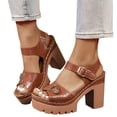 thumbnail image 1 of Women's Summer Heels Open Toe Trendy Party Sandals Ankle Strap Outdoor Travel Work Pumps Ladies Chunky Block Heel Shoes Brown 7.5, 1 of 6
