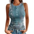 thumbnail image 1 of Women's Summer High Neck Ribbed Slim Floral Button Sleeveless Tank Top Blue S, 1 of 4