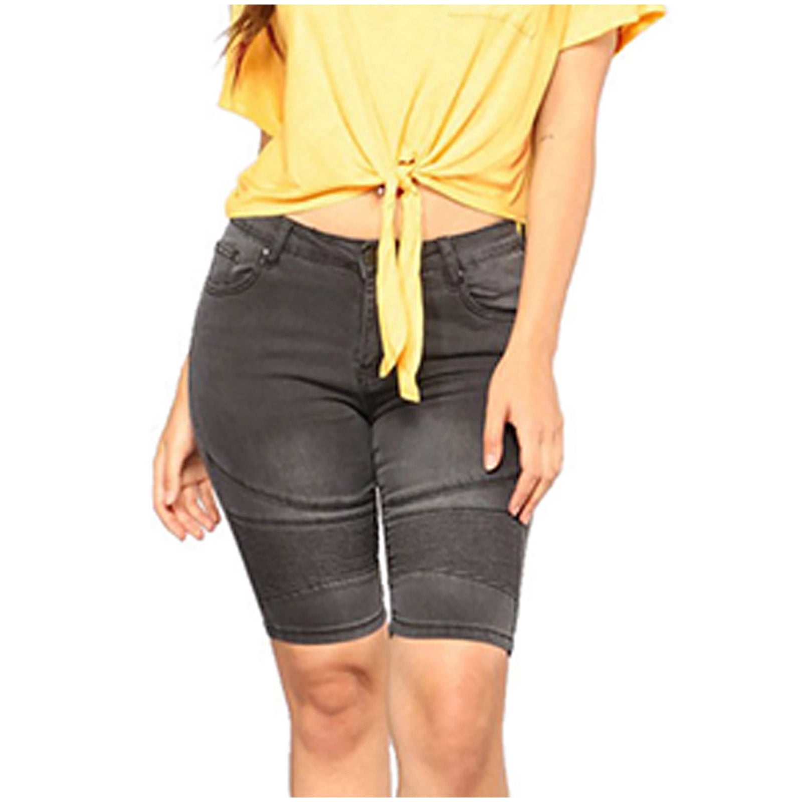 Women's Summer High Waist Denim Shorts Curling Hem Mid Thigh Short