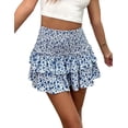 thumbnail image 1 of Women’s Summer High Waist Floral Layered Ruffle Hem Boho Mini Skirt Smocked A Line Pleated Beach Short Skirt, 1 of 7